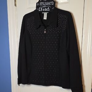 Cathy Daniels Black Jacket with Silver Studded Design Zip Up Medium